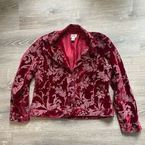 Chico’s red velvet patterned jacket